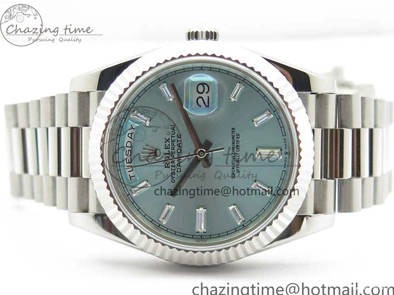 0417 SoftTouch Day-Date 40mm 228239 BP New Dial Version 904 SS Ice Blue T Crystal Markers Dial on SS President Bracelet A 2822